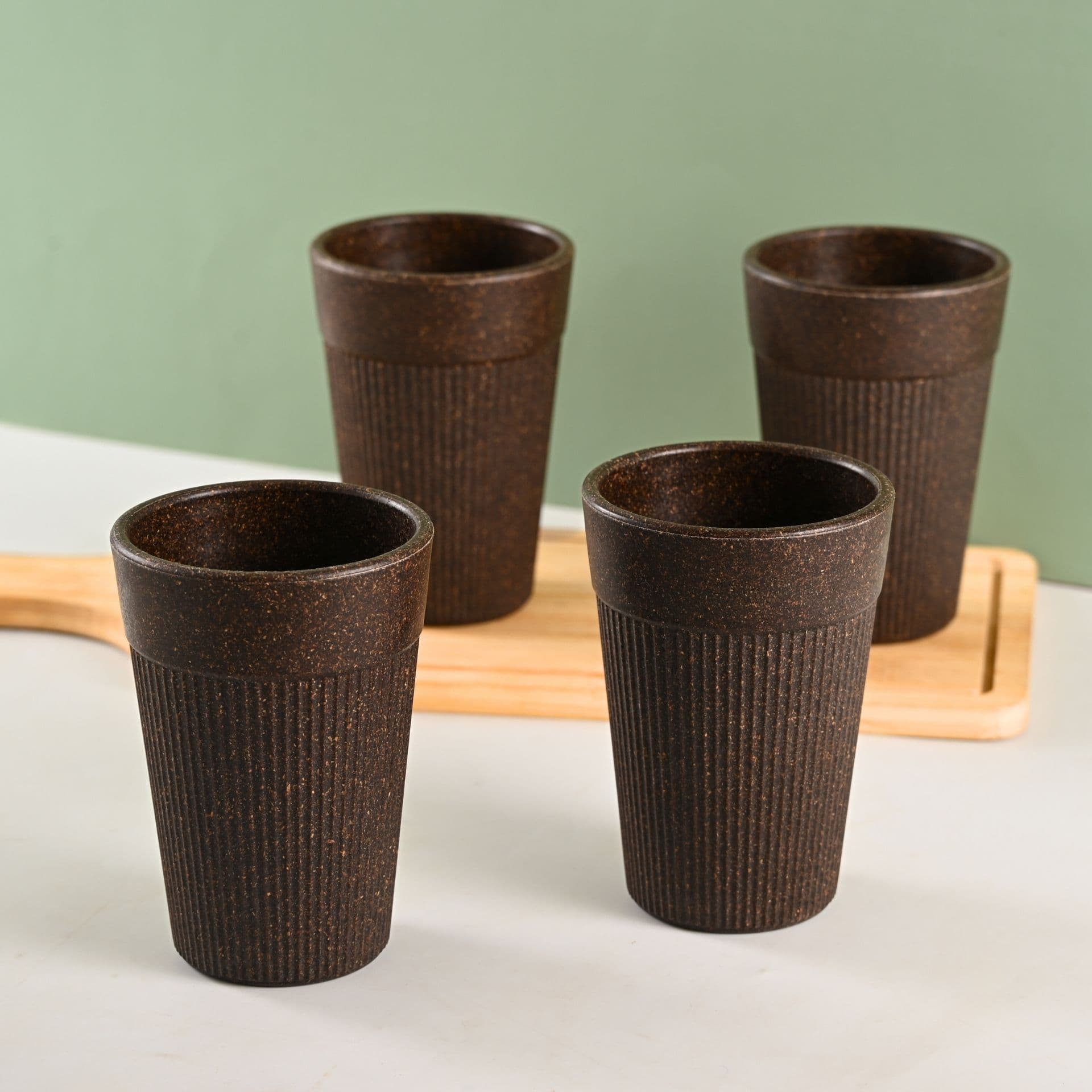 earth friendly unbreakable lassi tumbler drinking glass set of 4 350 ml for water and juice tumblers made with rice husk bamboo fibers microwave safe for hot cold - Thulira sustainable product