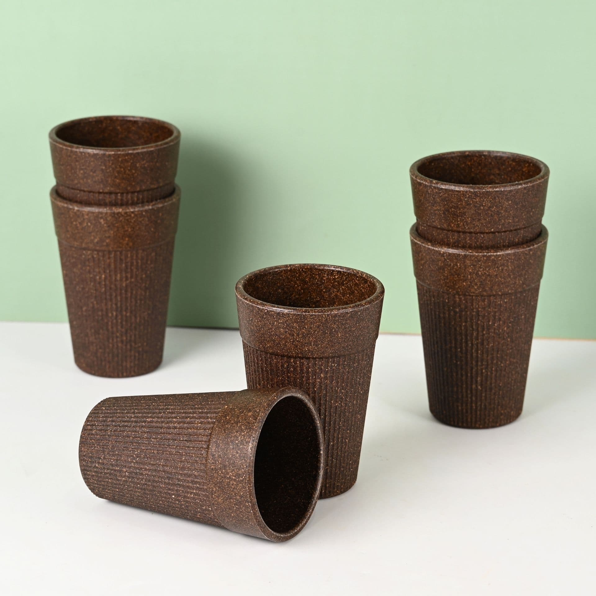 earth friendly unbreakable lassi tumbler drinking glass set of 6 350 ml for water and juice tumblers made with rice husk bamboo fibers microwave safe for hot cold - Thulira sustainable product