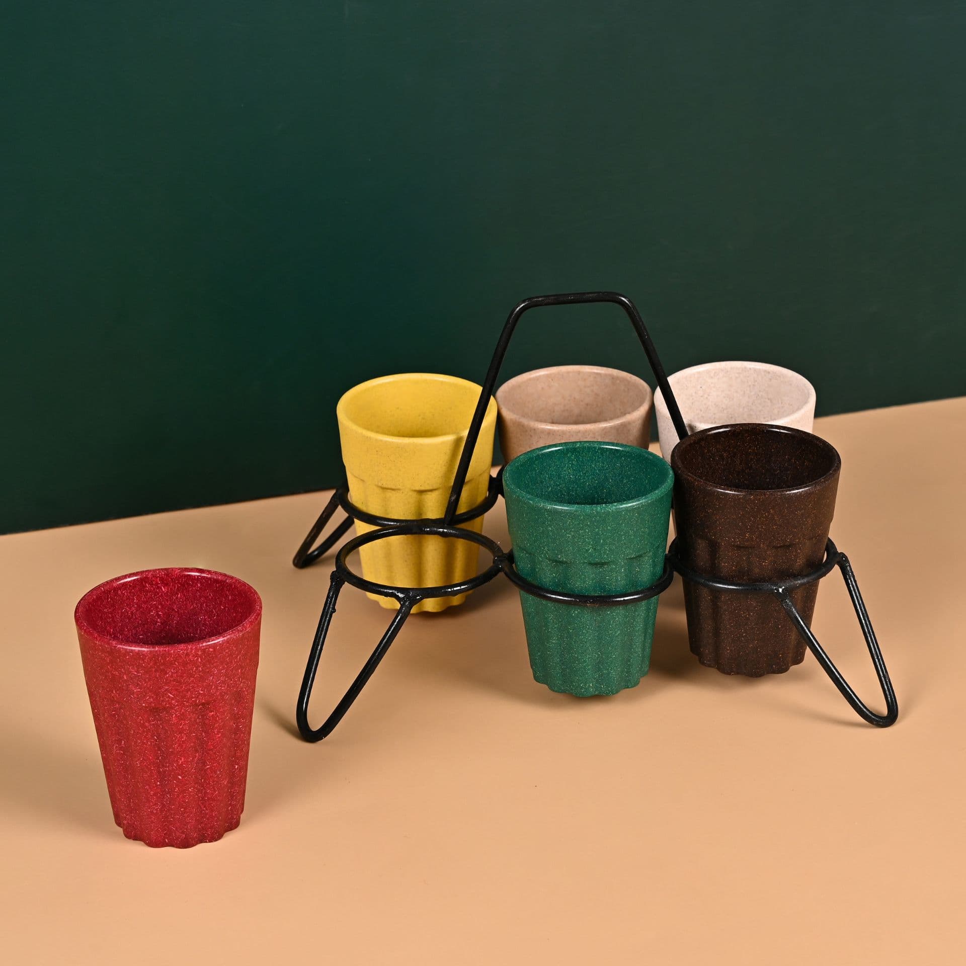 cutting chai cups with stand set of 6 earth friendly unbreakable cups made with rice husk bamboo - View 1