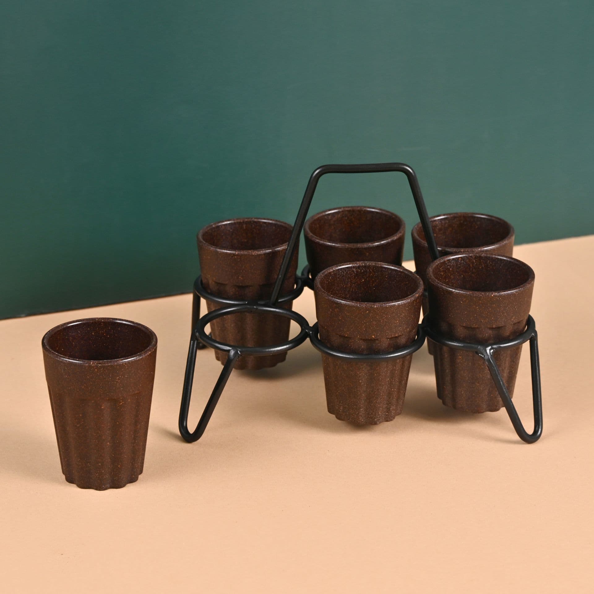 cutting chai cups with stand set of 6 earth friendly unbreakable cups made with rice husk bamboo - Thulira sustainable product