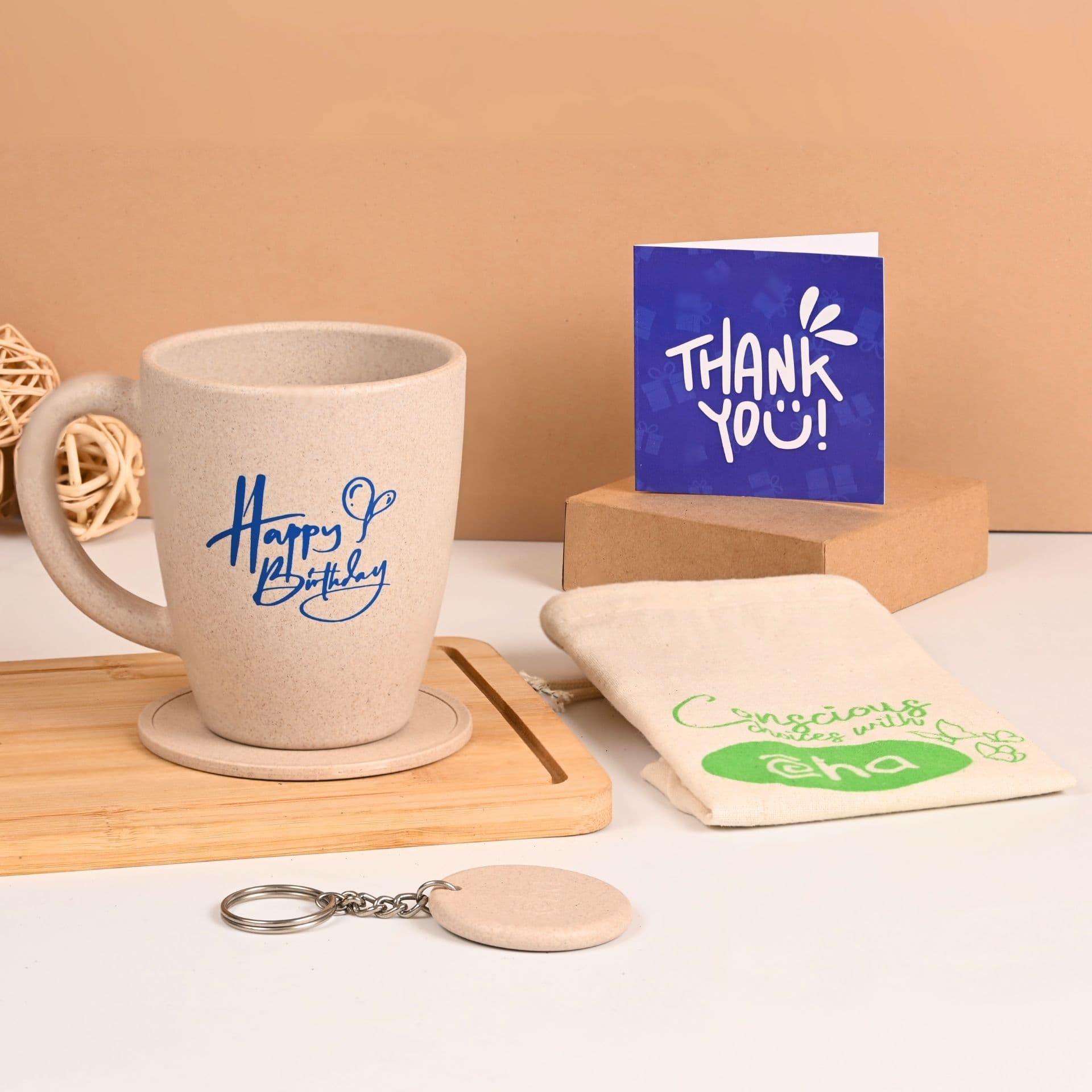 earth friendly happy birthday printed mug set of 1 300 ml birthday gift for friend mugs for gift coffee mug made with rice husk - Thulira sustainable product