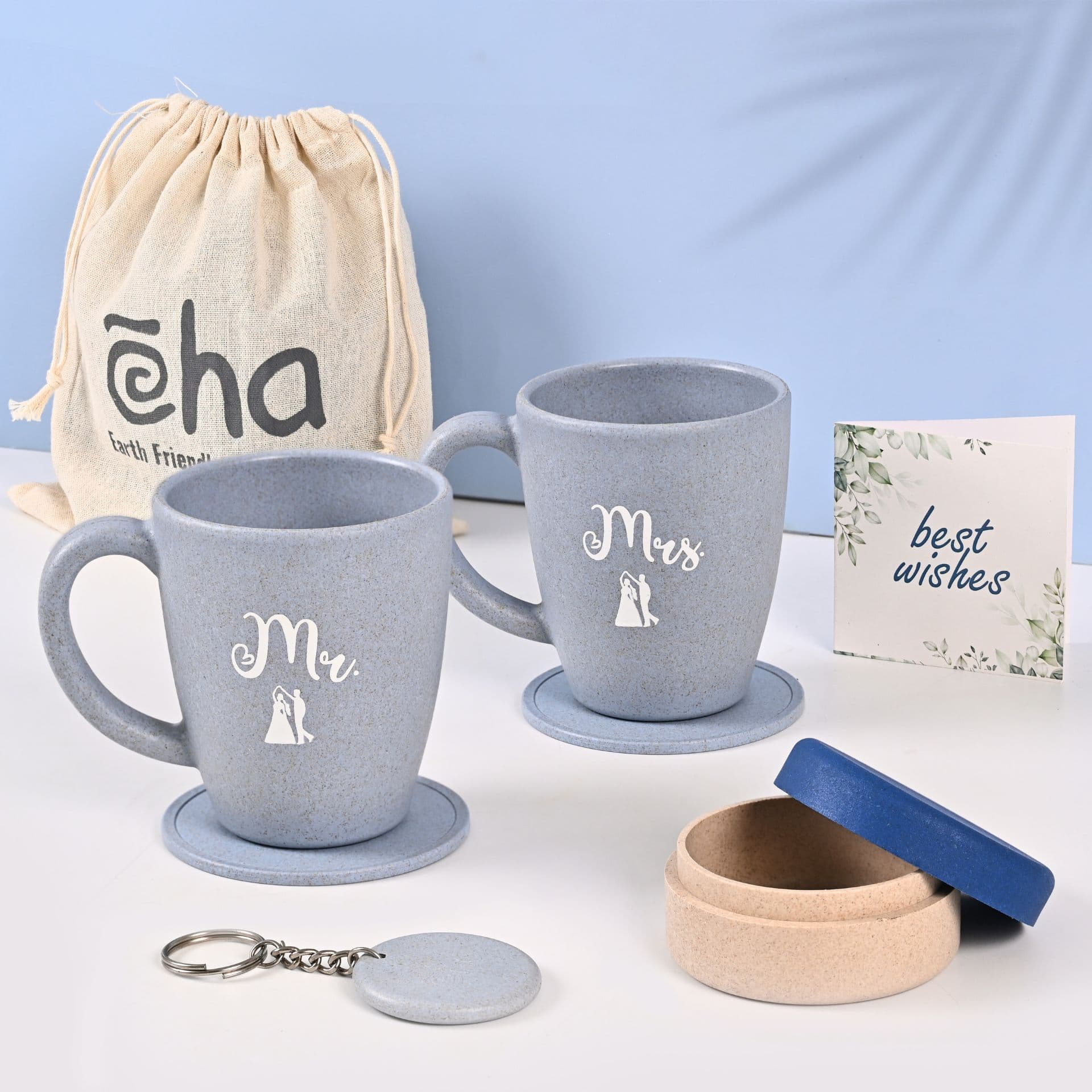 earth friendly mr mrs coffee mugs for couple with jewellery box set of 2 300 ml wedding gift for couple gift idea for man gifts for girlfriend made with rice husk - Thulira sustainable product