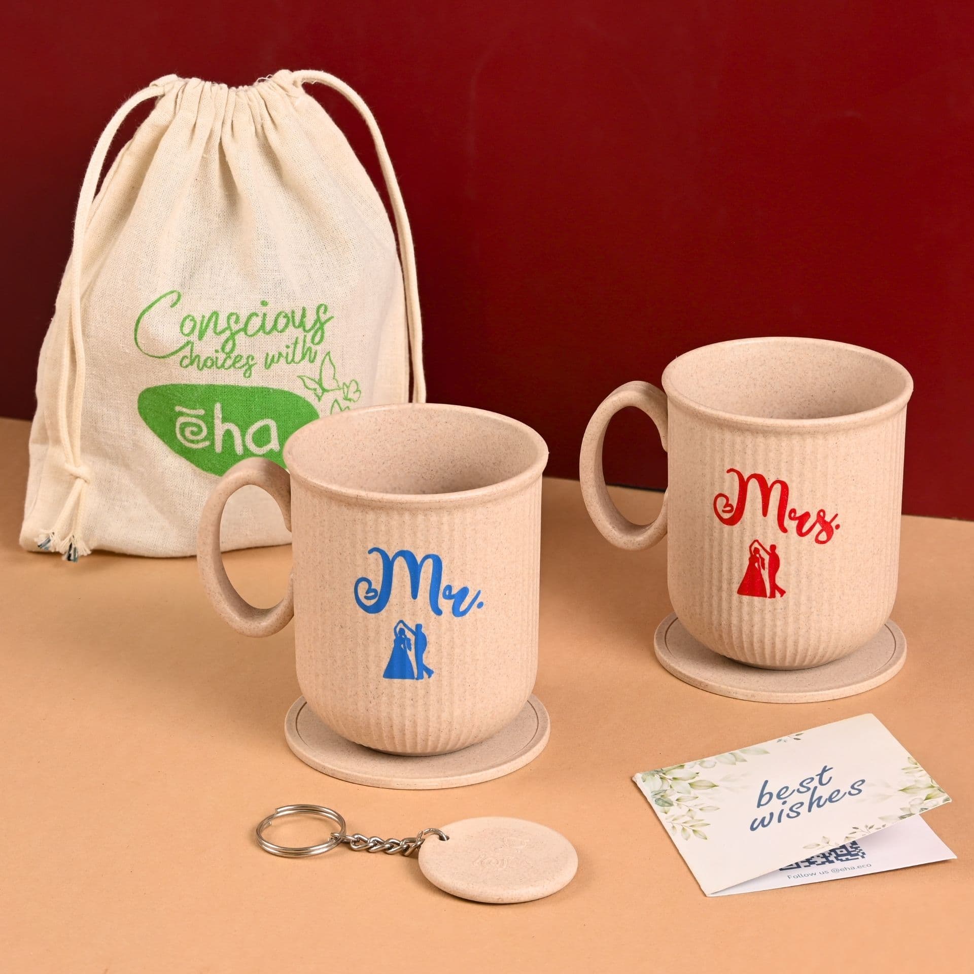 earth friendly mr mrs statement coffee mugs set of 2 300 ml wedding gift for couples couple gifting coffee mug made with rice husk - Thulira sustainable product