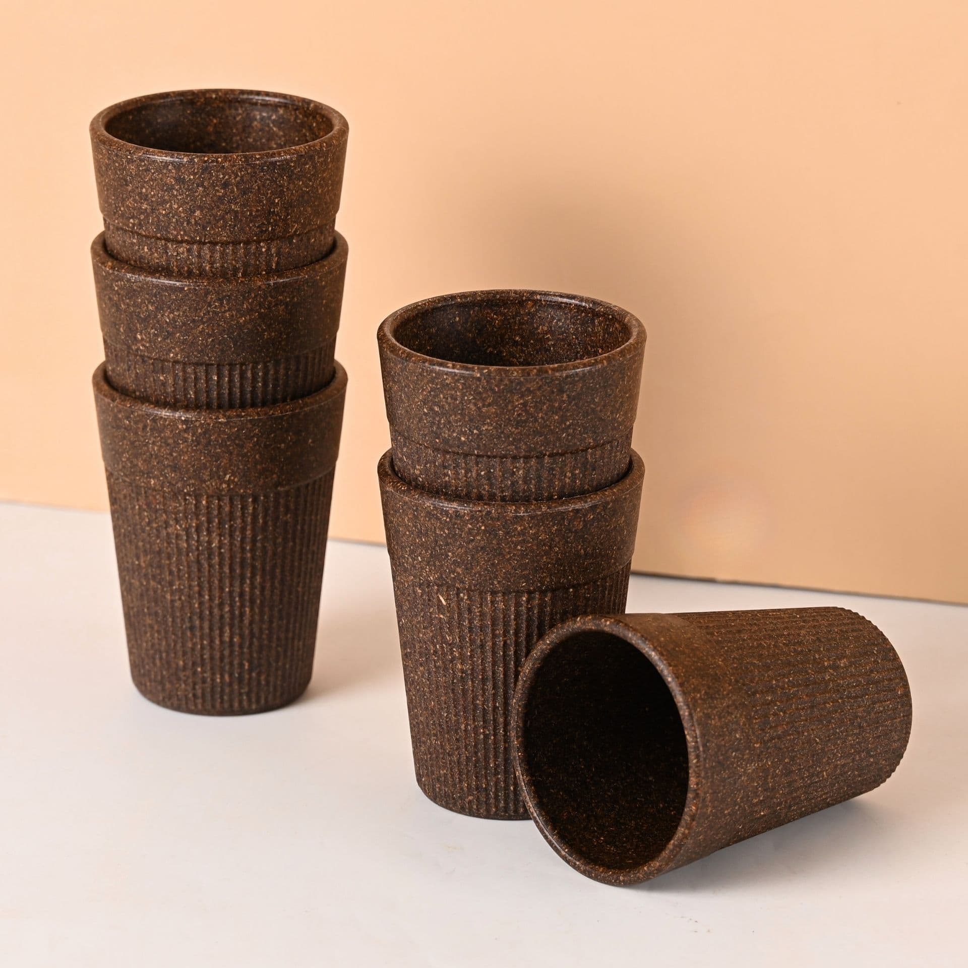 earth friendly statement chai cups set of 6 120 ml coffee cup made with rice husk bamboo fibers microwave safe tea set hot cold coffee mug milk tea cup set - Thulira sustainable product