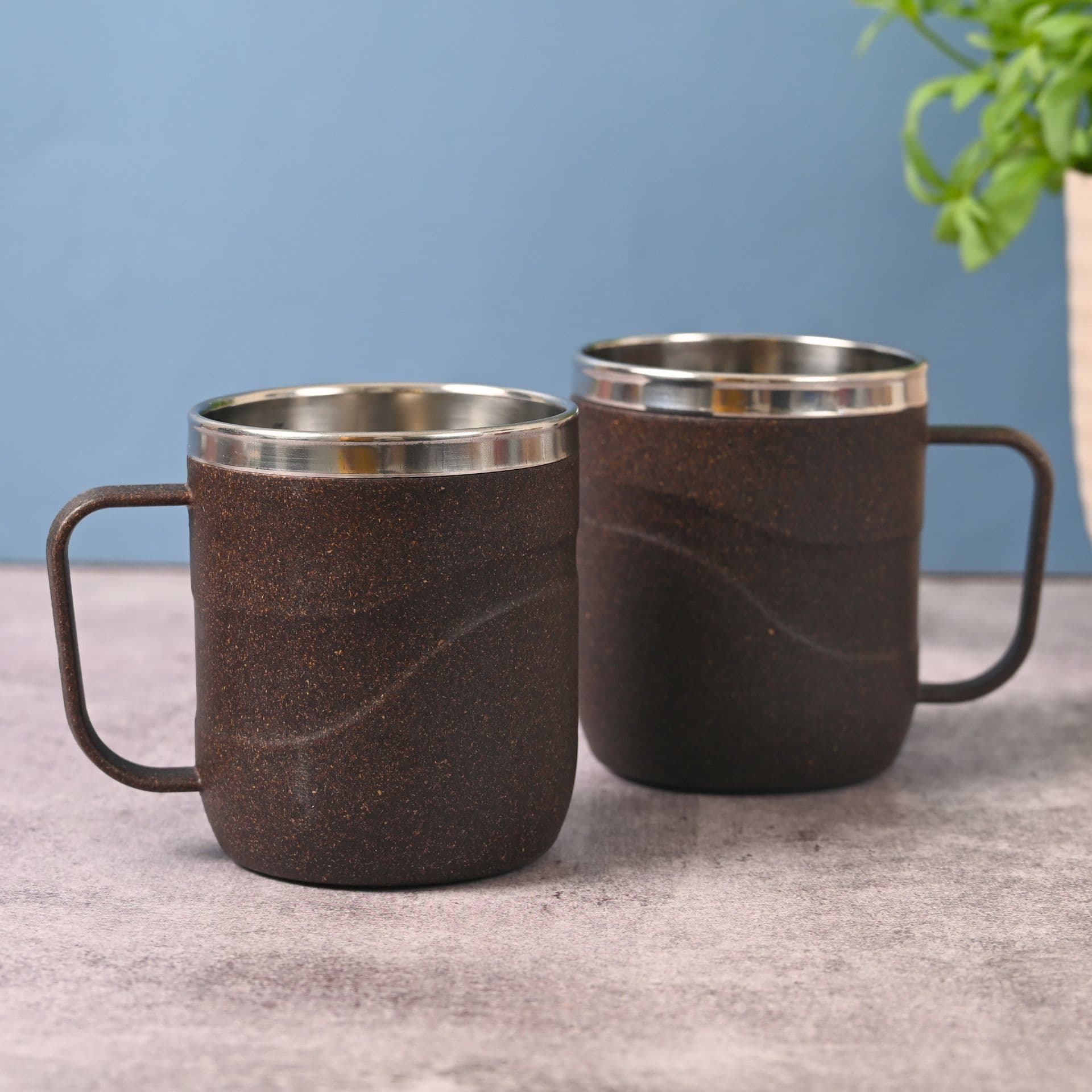 earth friendly wave stainless steel insulated coffee mug set of 2 250 ml mugs made with rice husk biocomposite mugs for coffee mugs for gift - Thulira sustainable product