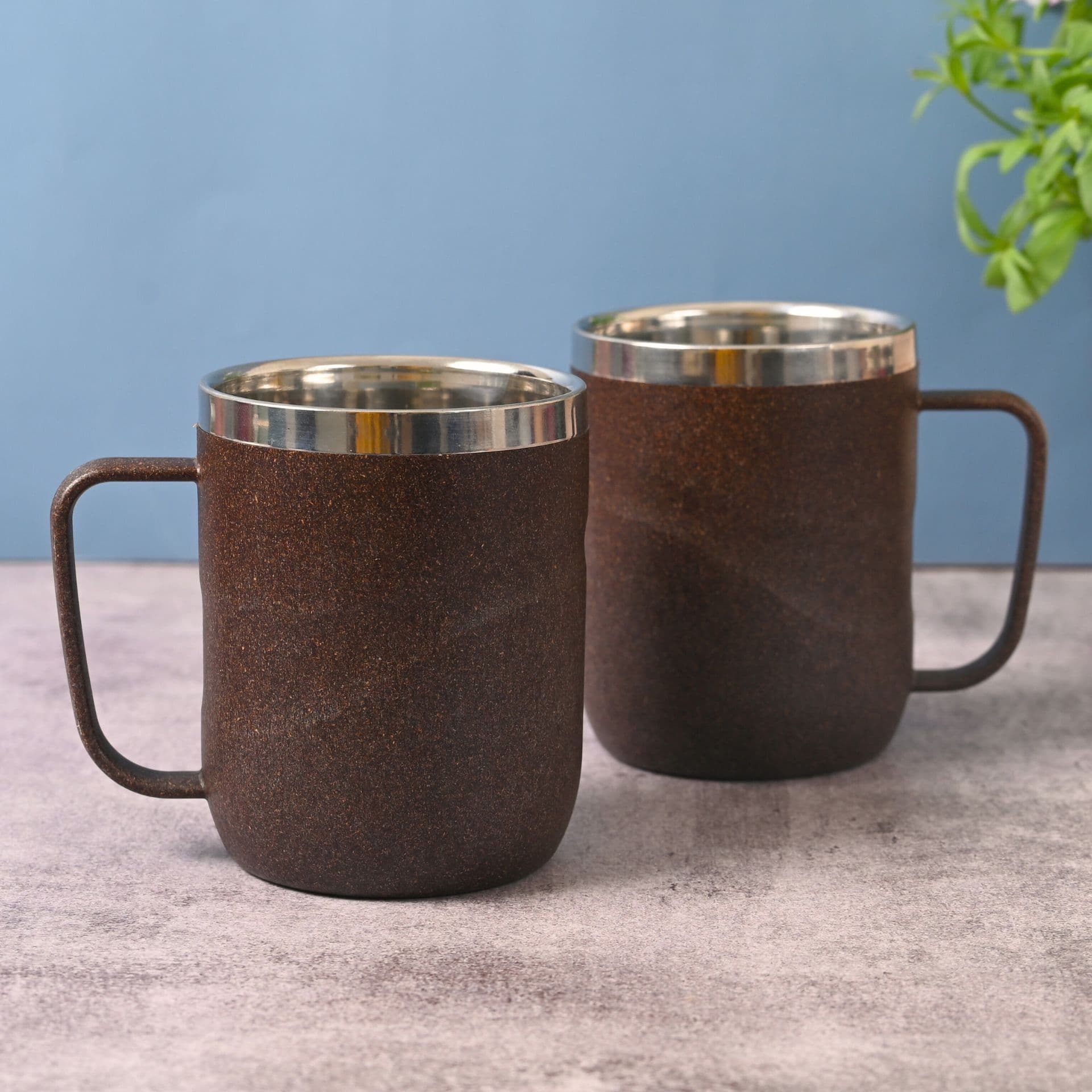 earth friendly wave stainless steel insulated coffee mug set of 2 400 ml mugs made with rice husk biocomposite mugs for coffee mugs for gift - Thulira sustainable product