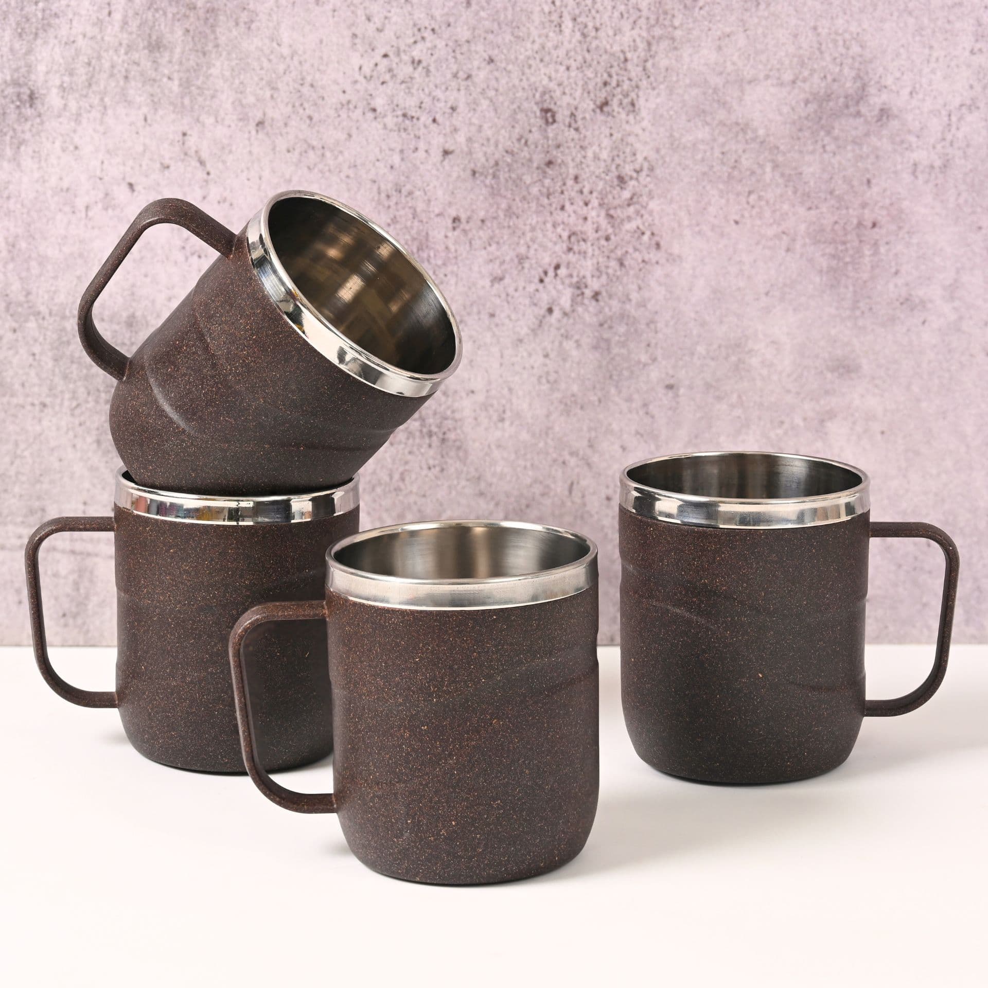 earth friendly wave stainless steel insulated coffee mug set of 4 250 ml mugs made with rice husk biocomposite mugs for coffee mugs for gift - Thulira sustainable product