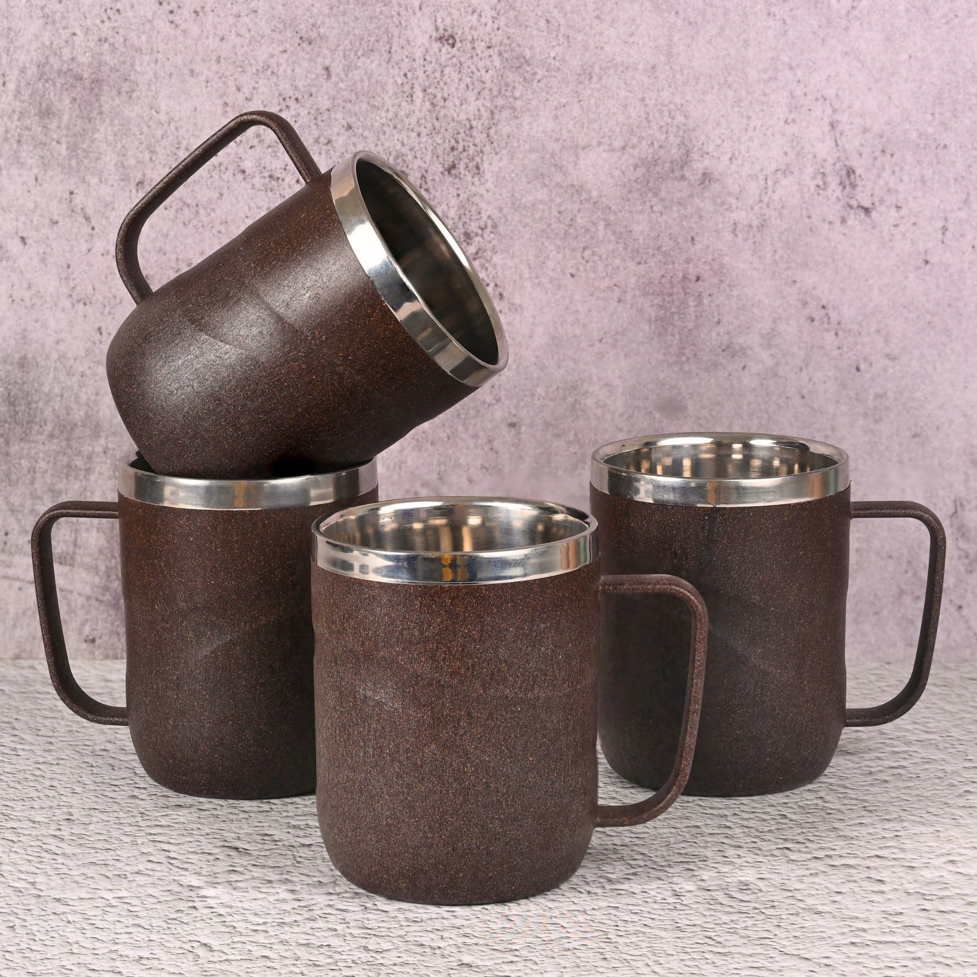 earth friendly wave stainless steel insulated coffee mug set of 4 400 ml mugs made with rice husk biocomposite mugs for coffee mugs for gift - Thulira sustainable product