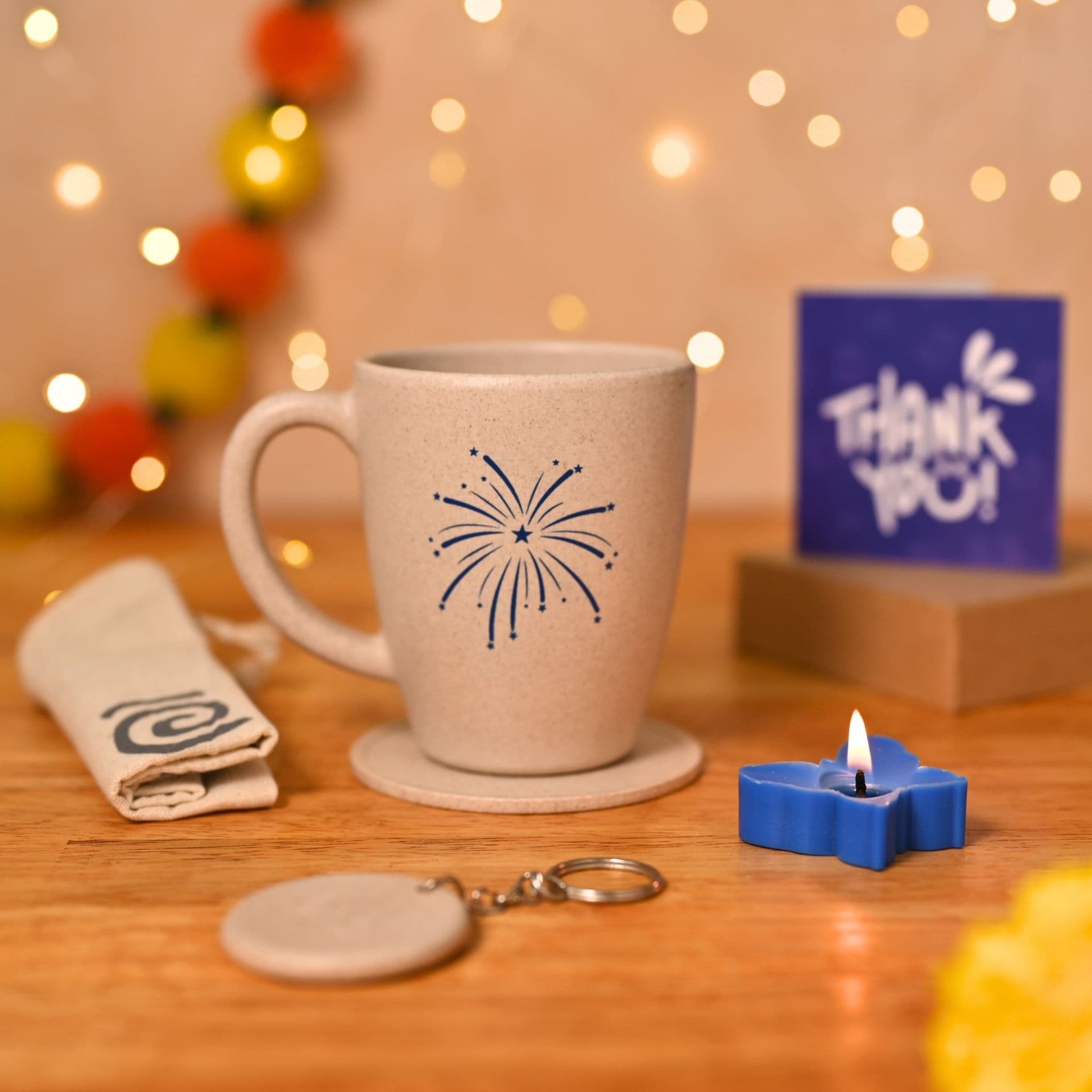 eha earth friendly diwali gift hampers cracker printed mug coaster key chain candle gift bag card made with rice husk gift for sister gifts for women mugs for gift 300 ml - Thulira sustainable product