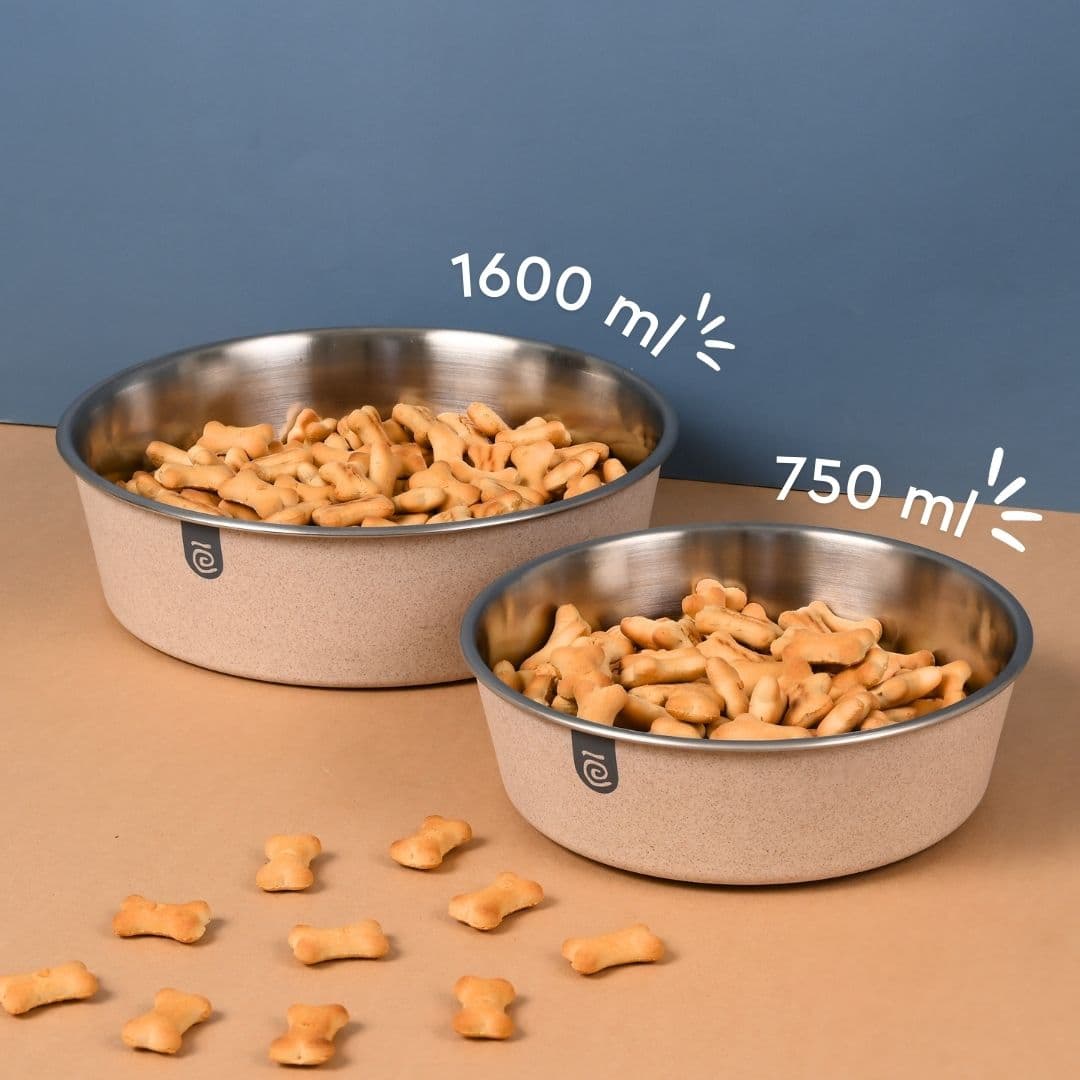 earth friendly bella pet bowls set of 2 1600 ml 750 ml steel bowl for dog made with rice husk dog bowl large size - Thulira sustainable product
