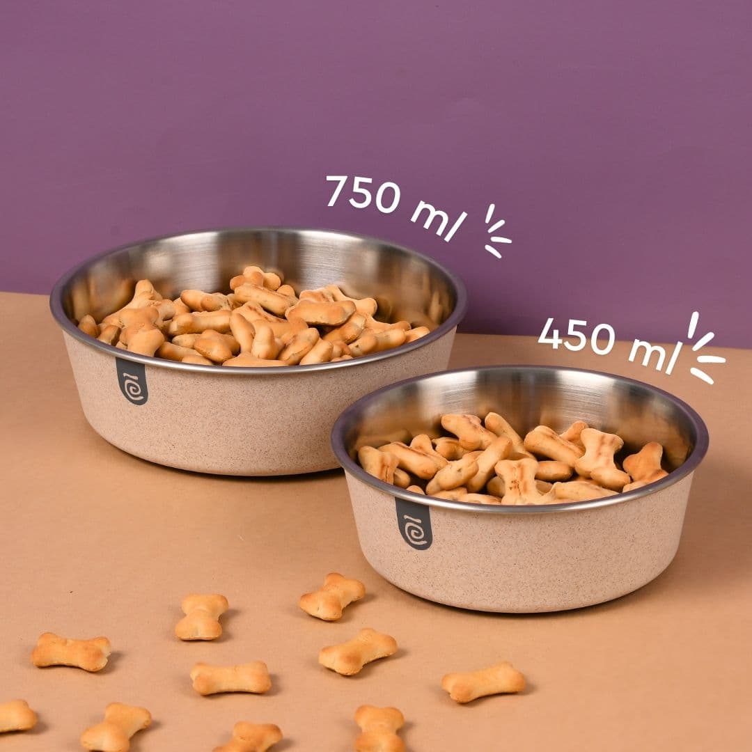 earth friendly bella pet bowls set of 2 450 ml 750 ml steel bowl for dog made with rice husk dog bowl large size - Thulira sustainable product