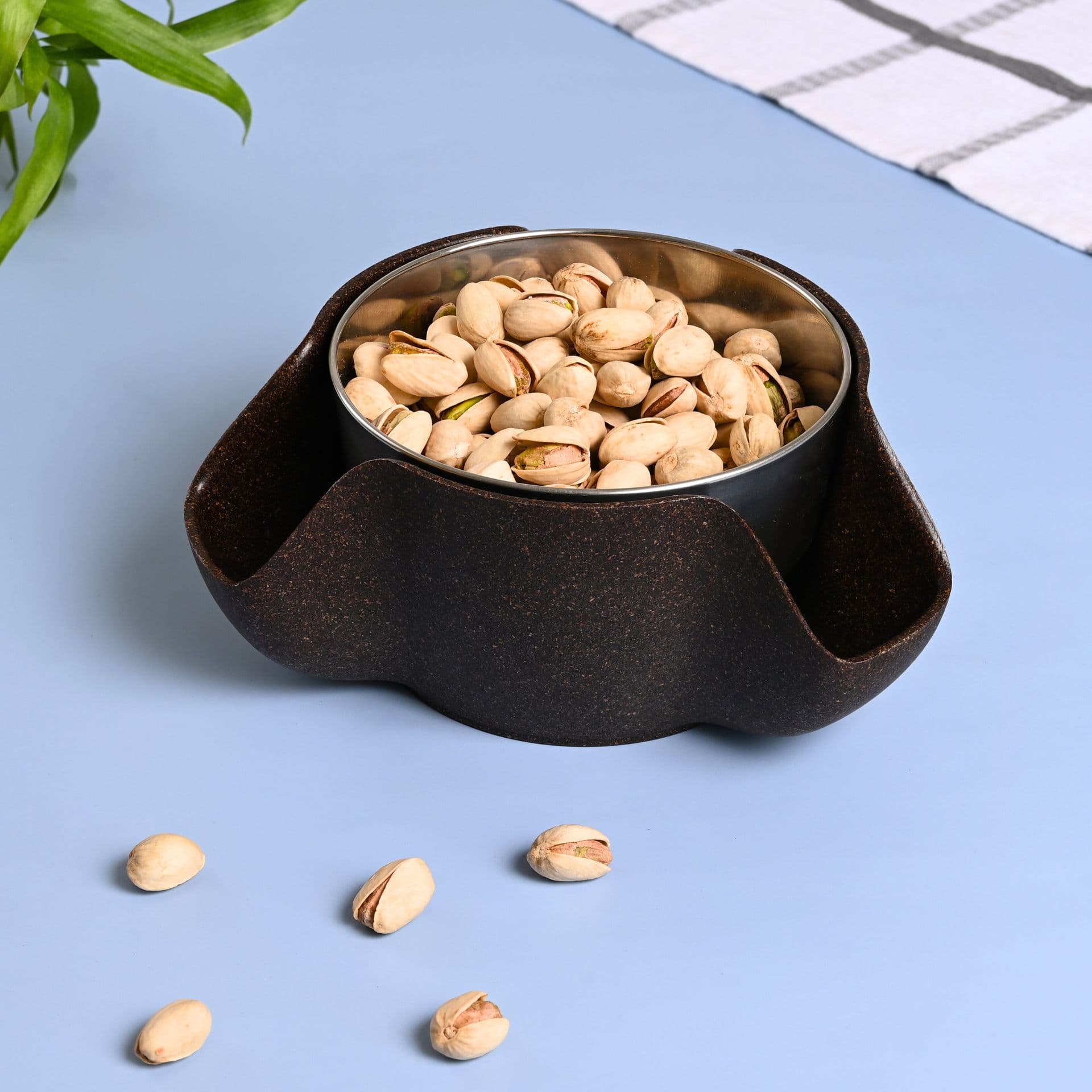 earth friendly double dish pistachio serving bowls set of 1 400ml made with rice husk biocomposite snack bowls for serving dry fruit nuts candy - Thulira sustainable product