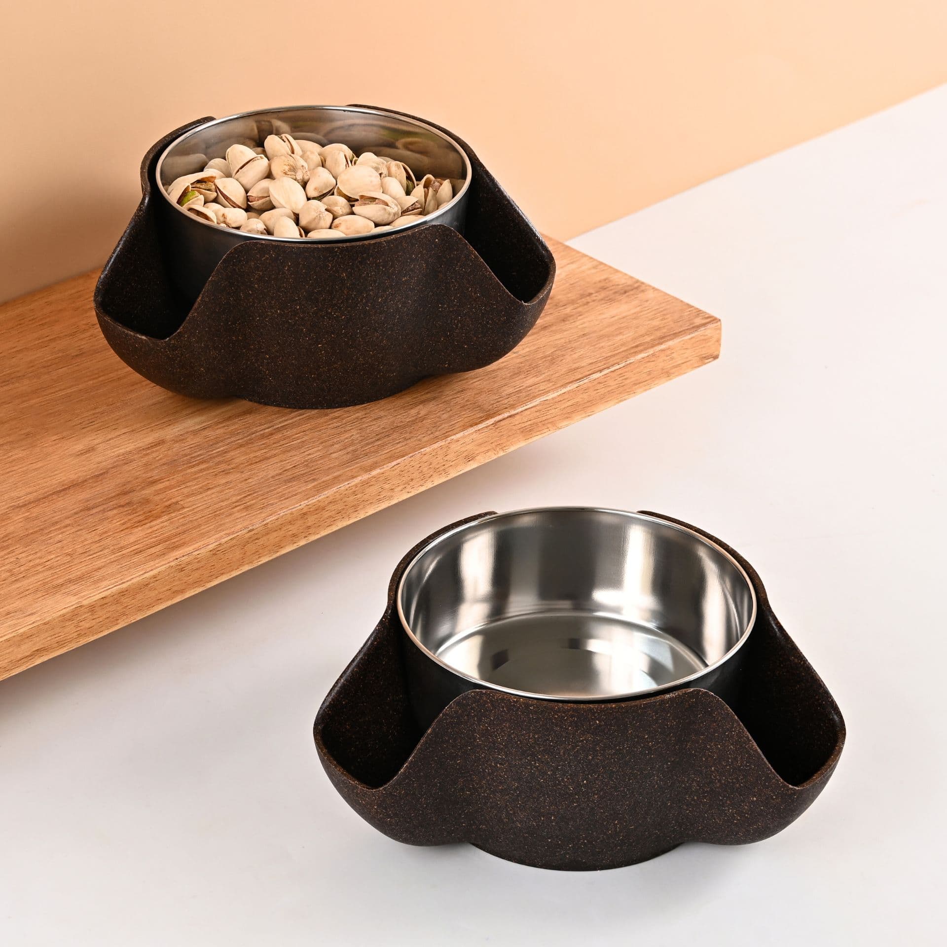 earth friendly double dish pistachio serving bowls set of 2 400ml made with rice husk biocomposite snack bowls for serving dry fruit nuts candy - Thulira sustainable product