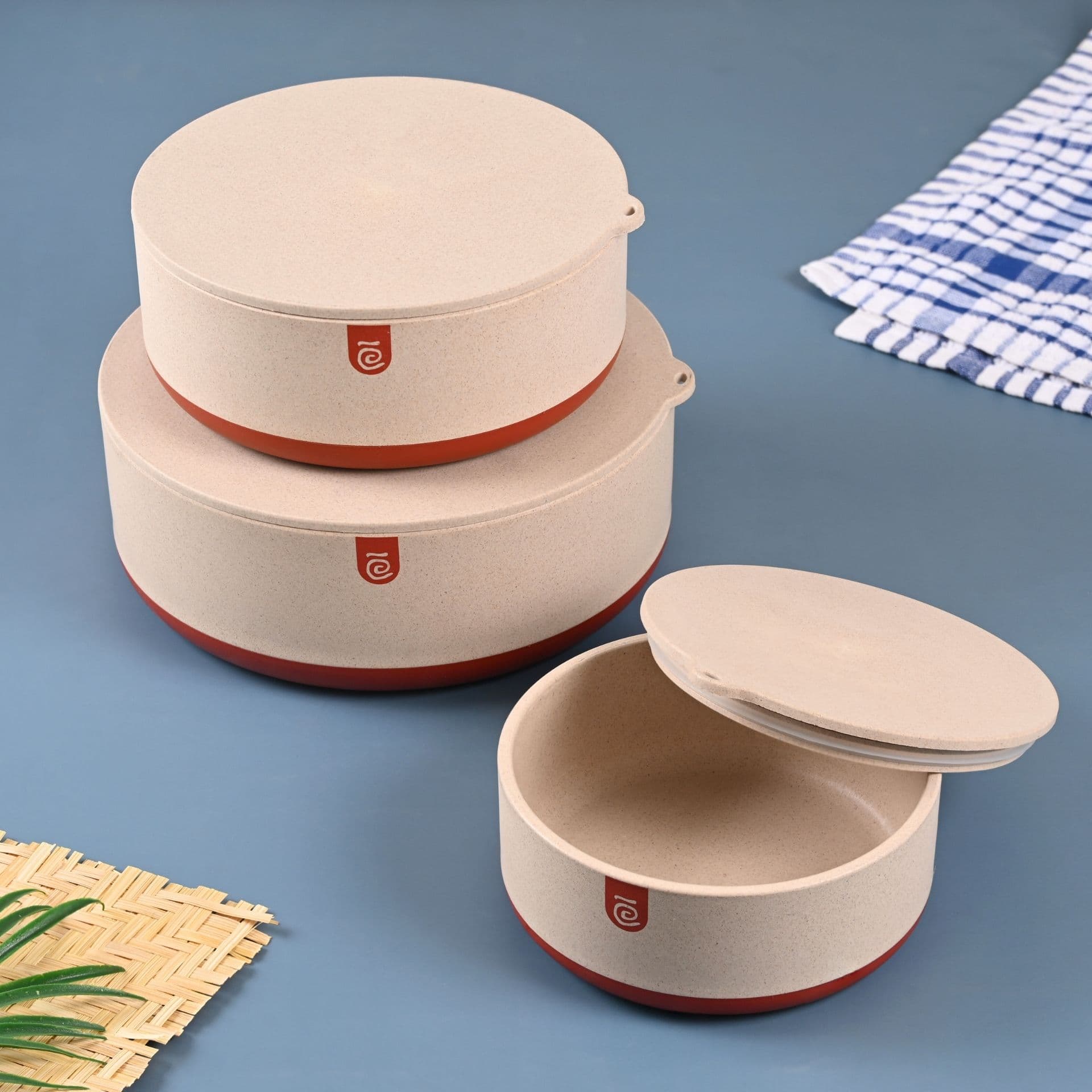 earth friendly terravo storage containers for kitchen 2200 ml 1200ml 600ml pack of 3 storage bowls made with rice husk biocomposite bowl with lid antiskid airtight containers - Thulira sustainable product