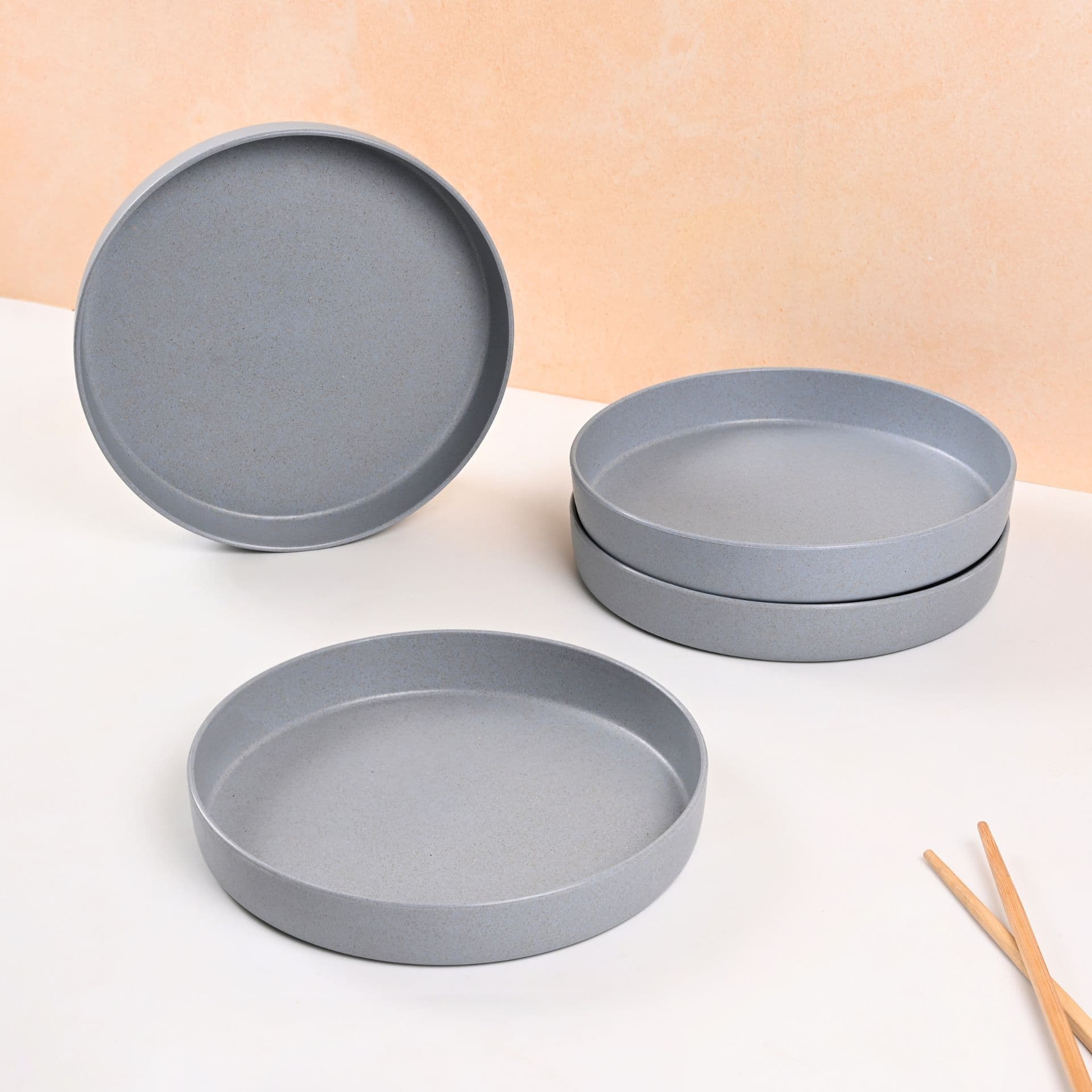 earth friendly verde round plates set of 4 8 inch made with rice husk biocomposite breakfast plates unbreakable dinner plates set microwave safe - Thulira sustainable product