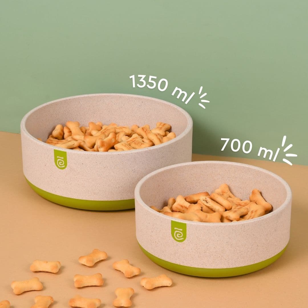 ecoblend antiskid pet bowl set of 2 1350 ml 700 ml eco friendly feeding bowls for dogs cats all pets made of rice husk bamboo biocomposites - Thulira sustainable product
