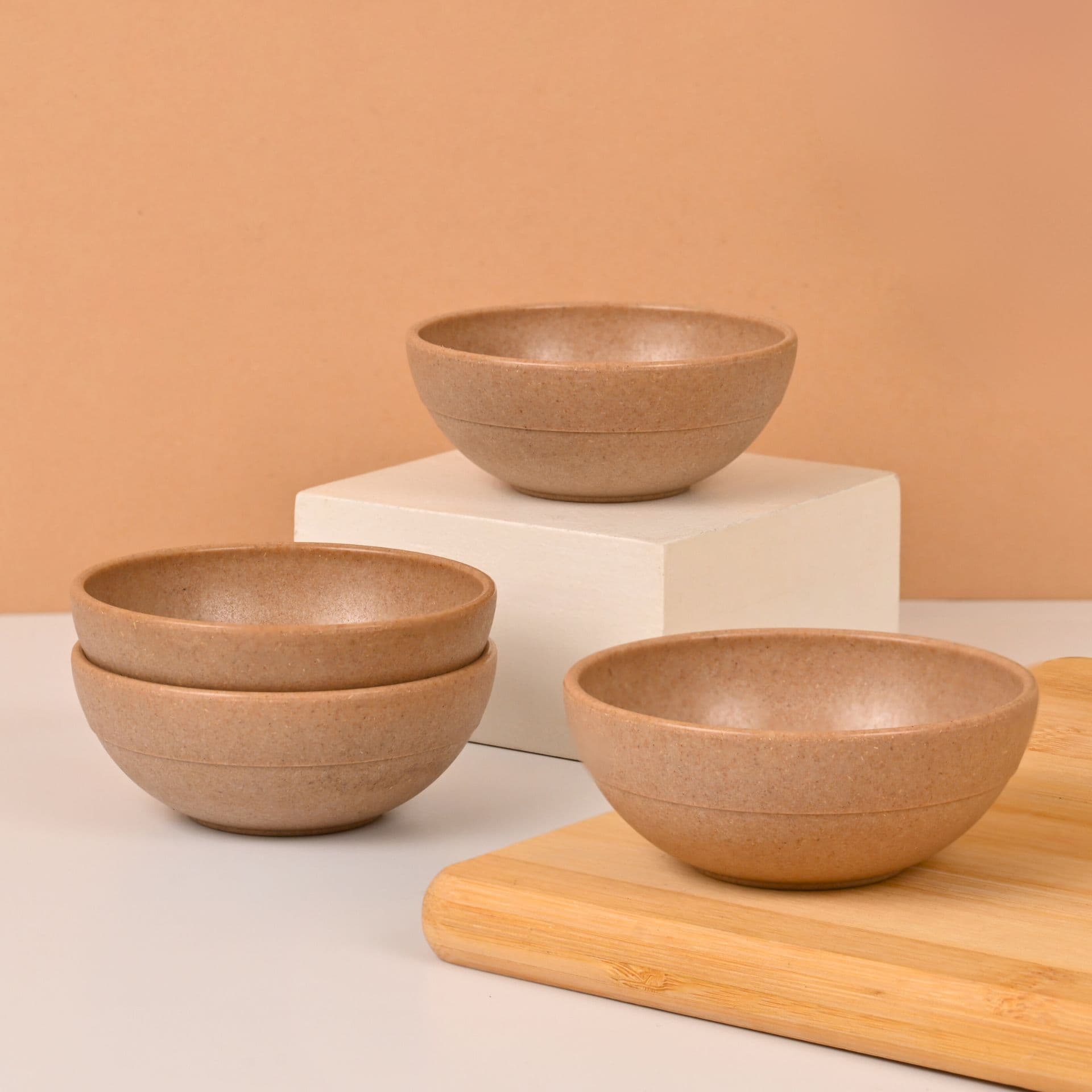 eha earth friendly set of 4 dip bowls for kitchen 175 ml made with bamboo fibers rice husk microwave safe bowl set for hot cold serving bowls - View 1