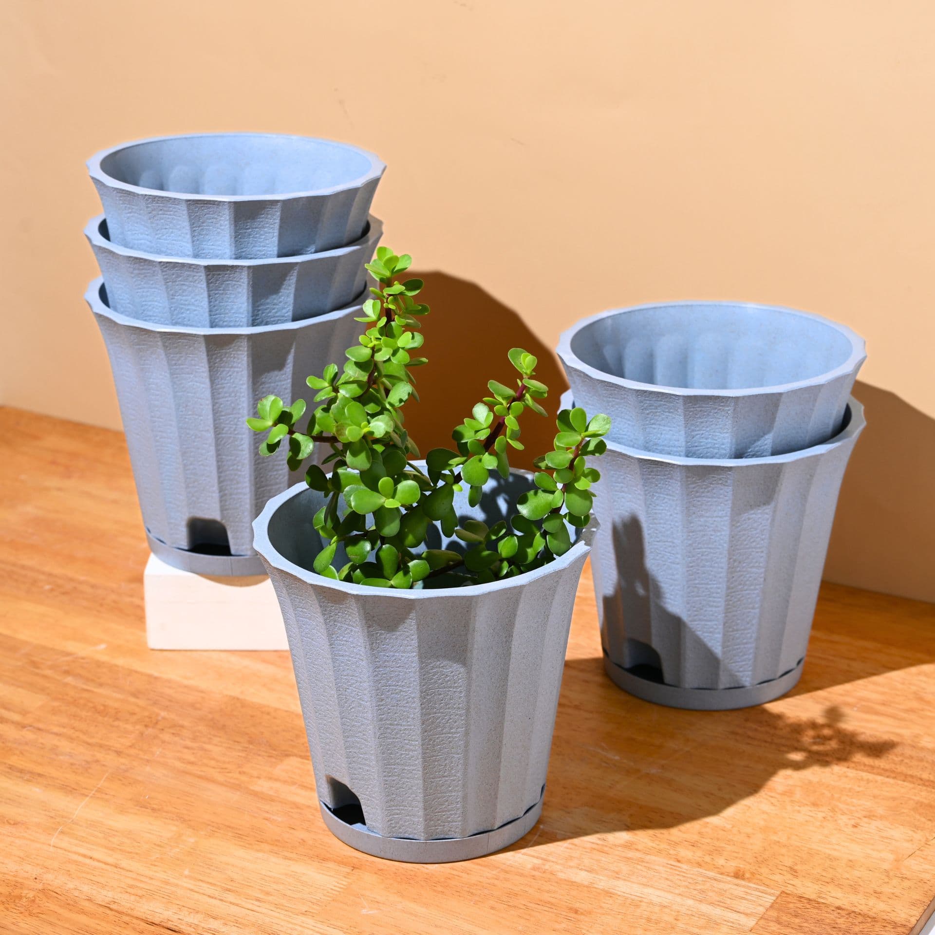earth friendly ace 7 inch set of 6 small self watering pots for indoor plants plant pot made with bamboo fibers table top planters for home decor flower pot for living room - Thulira sustainable product
