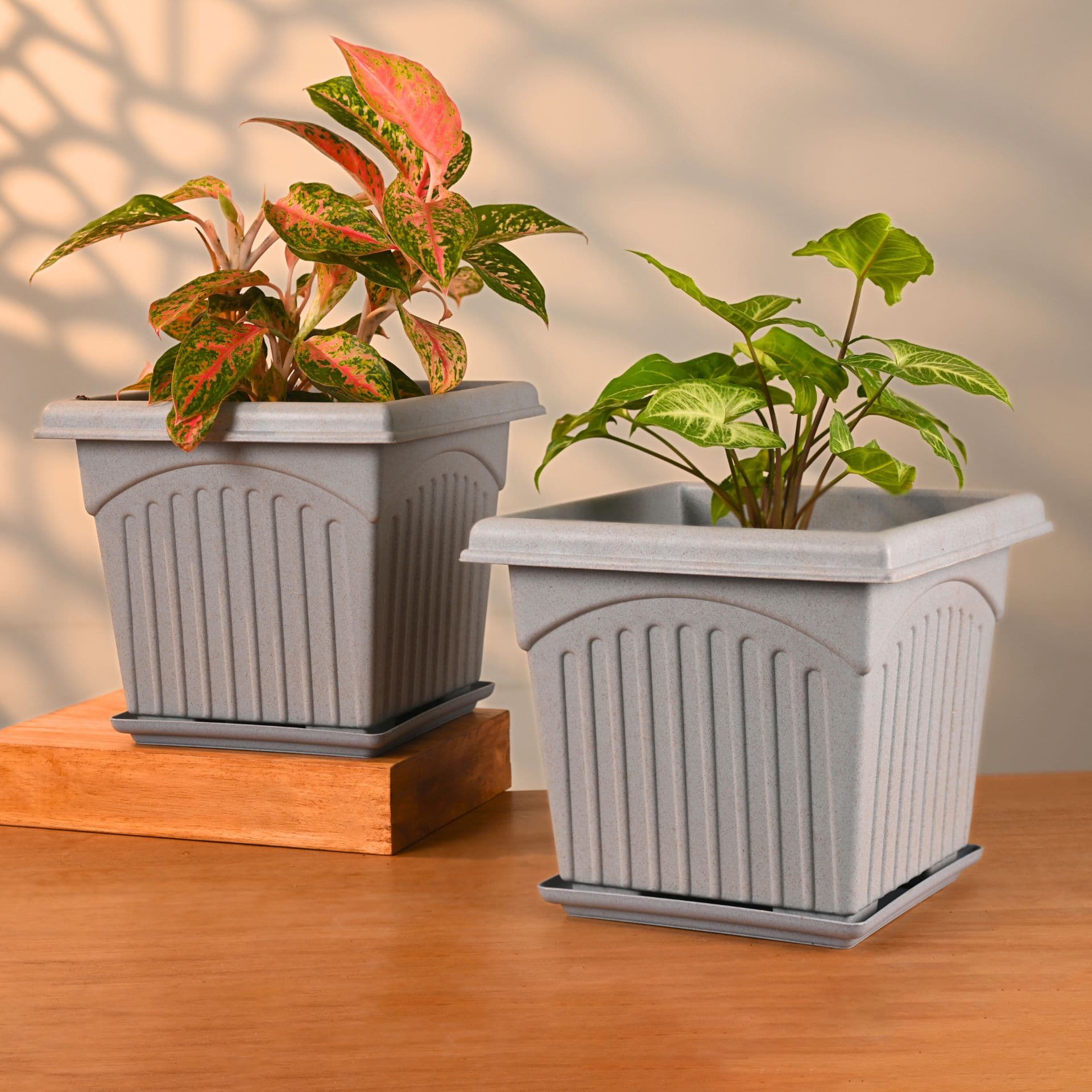 earth friendly 10 archway planters with tray set of 2 plant pot made with rice husk biocomposite uv protected drainage hole pots for indoor outdoor balcony garden - Thulira sustainable product