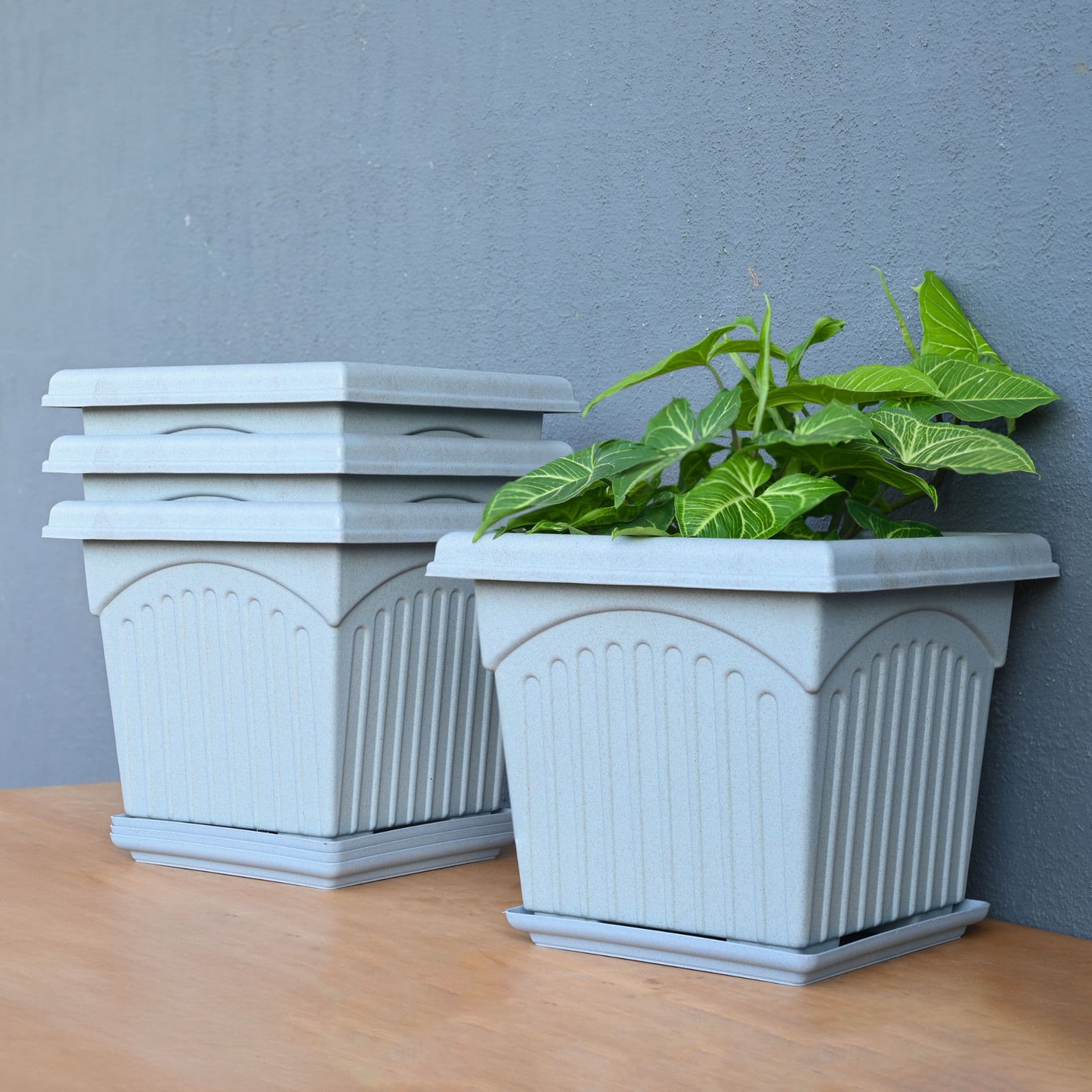 earth friendly 12 e2 80 b3 archway planters with tray set of 4 plant pot made with rice husk biocomposite uv protected drainage hole pots for indoor outdoor balcony garden - Thulira sustainable product