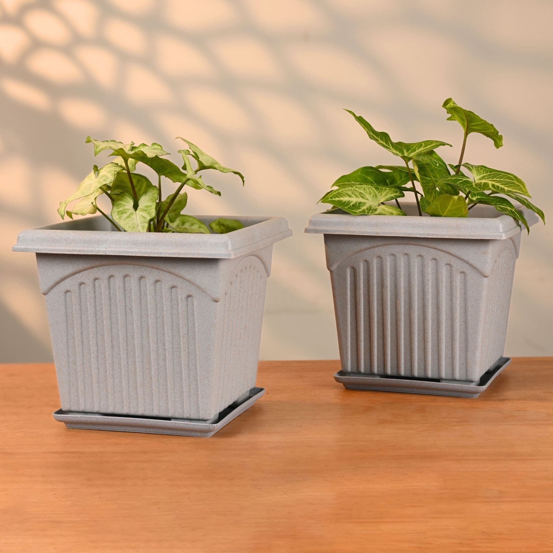 earth friendly 8 archway planters with tray set of 2 plant pot made with rice husk biocomposite uv protected drainage hole pots for indoor outdoor balcony garden - Thulira sustainable product