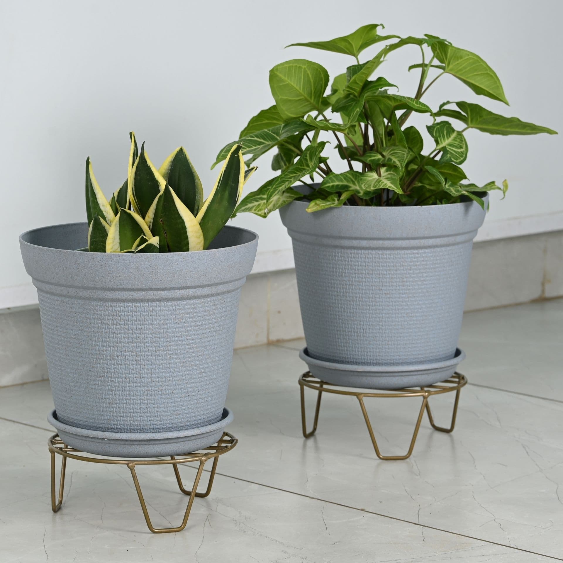 earth friendly aura 10 inch pots with stand set of 2 bamboo based uv protected for indoor home decor outdoor balcony garden - Thulira sustainable product