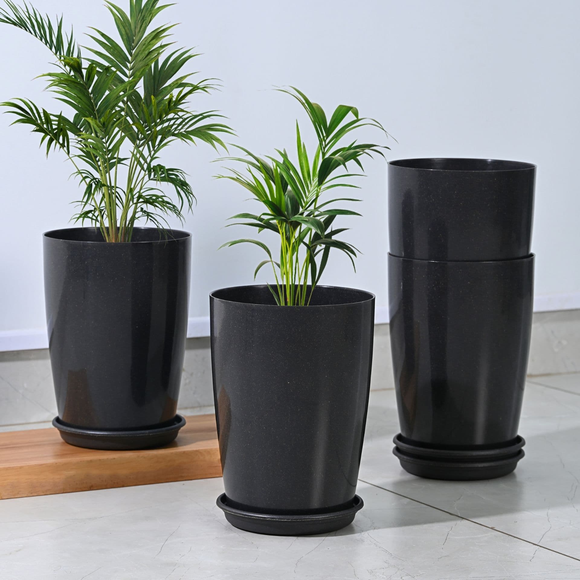 earth friendly cypress 10 set of 4 tower pots and planters bamboo based flower pots with plates uv protected light weight for indoor home decor outdoor balcony garden copy - Thulira sustainable product