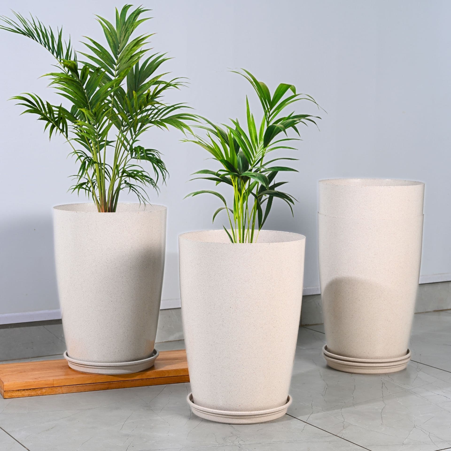 earth friendly cypress 16 set of 2 tower pots and planters bamboo based flower pots with plates uv protected light weight for indoor home decor outdoor balcony garden copy - Thulira sustainable product