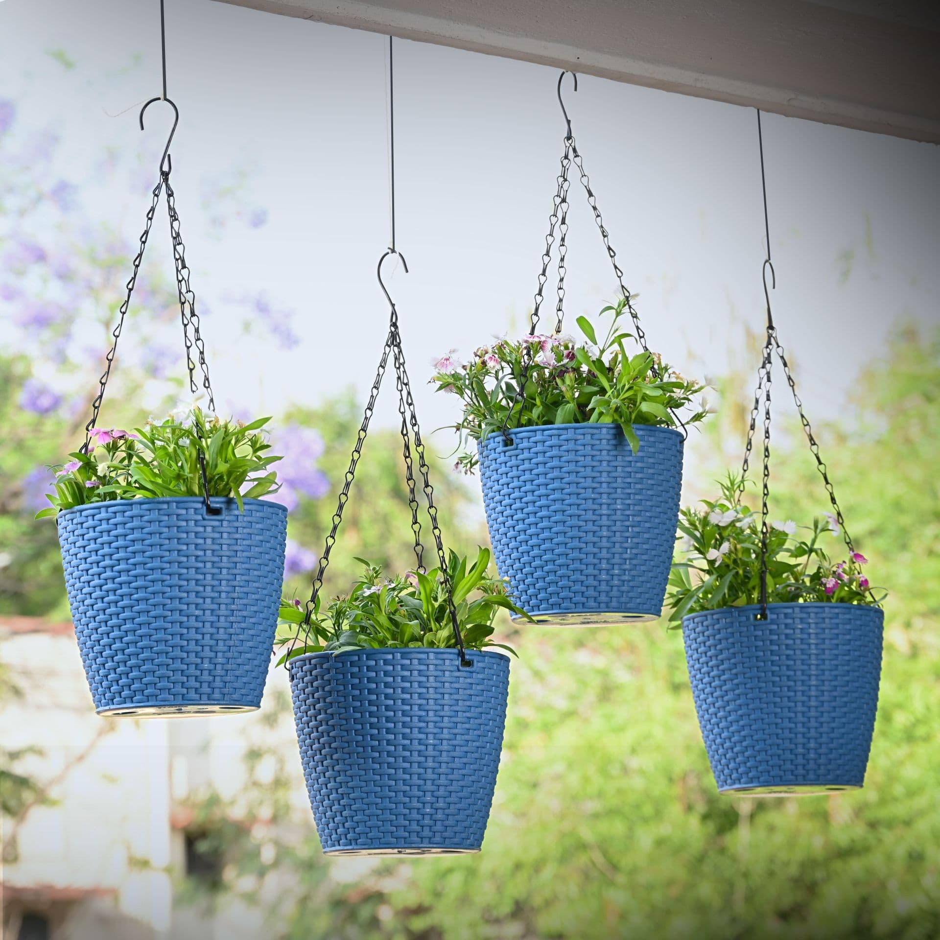 earth friendly lush hanging pot 7 inch set of 4 self watering hanging planters for balcony hanging pots for plants bamboo based and uv resistant gamla for plants - Thulira sustainable product