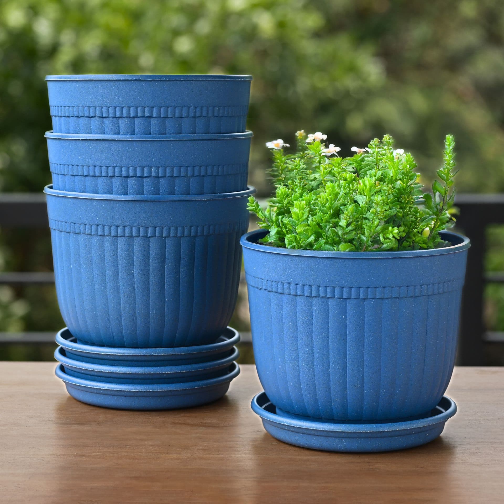 eha earth friendly petal pot 7 inch pack of 4 pots for plants bamboo based plant pots uv protected planters for home indoor outdoor balcony garden flower pots - Thulira sustainable product